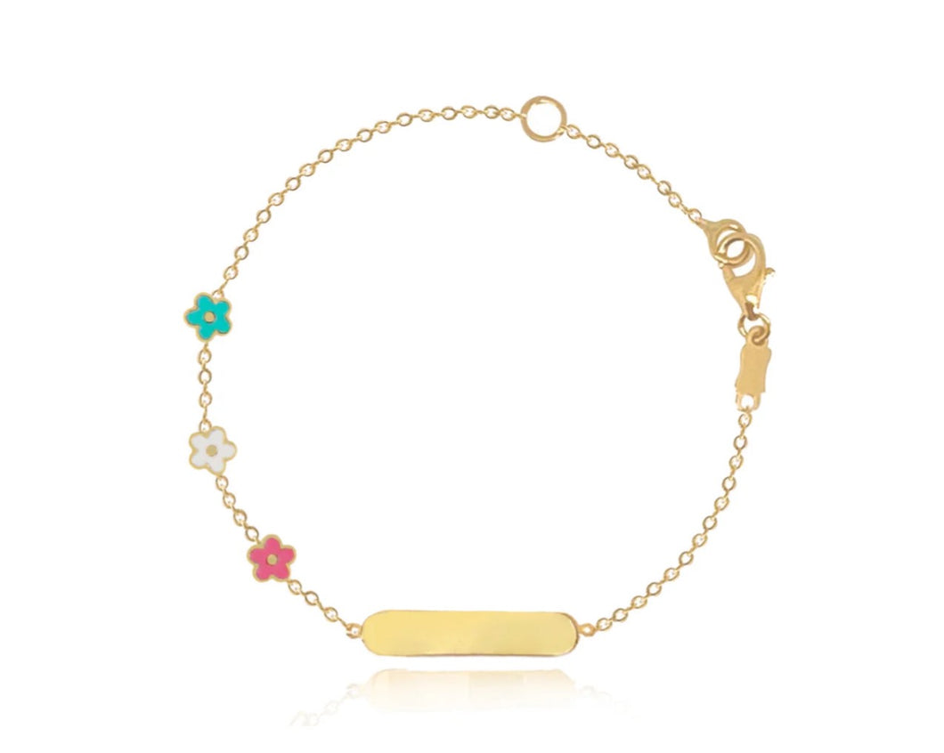 18K Enamel Flower ID Bracelet