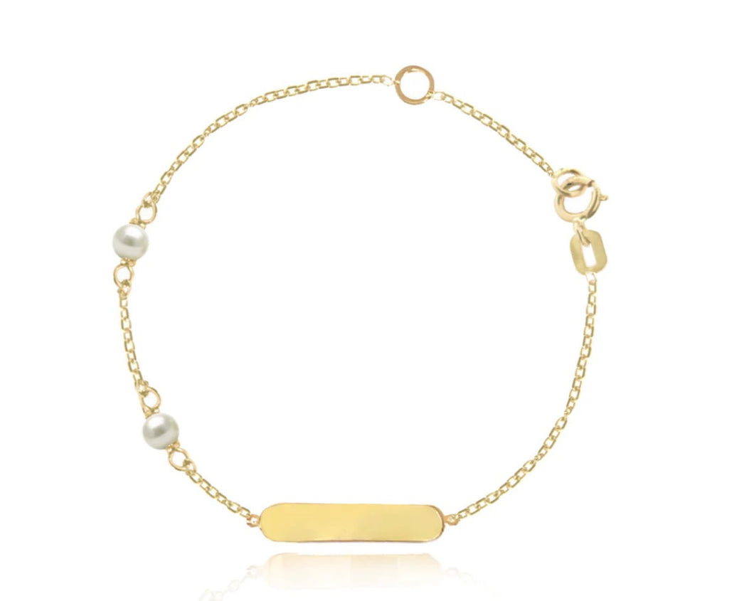 18K ID Two Pearl Baby/Girls Bracelet (OR TURQ)