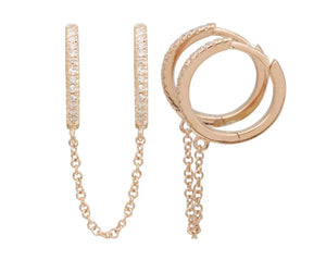 Diamond Double Huggie Chain Earring (PAIR)