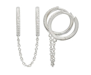 Diamond Double Huggie Chain Earring (PAIR)