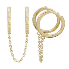Load image into Gallery viewer, Diamond Double Huggie Chain Earring (PAIR)
