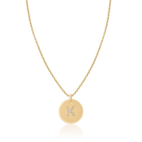 Mini Diamond Initial Disc Necklace