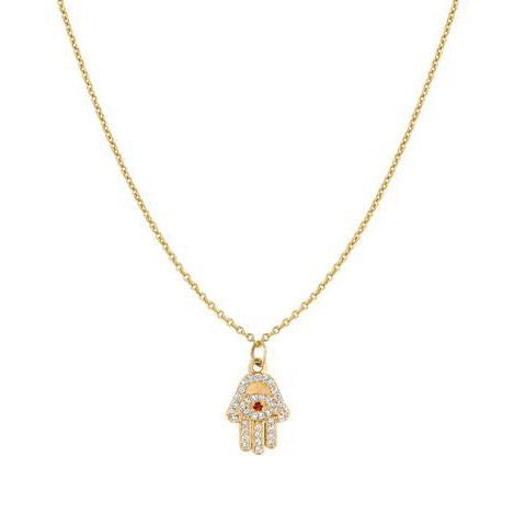 Diamond & Ruby Hamsa Necklace